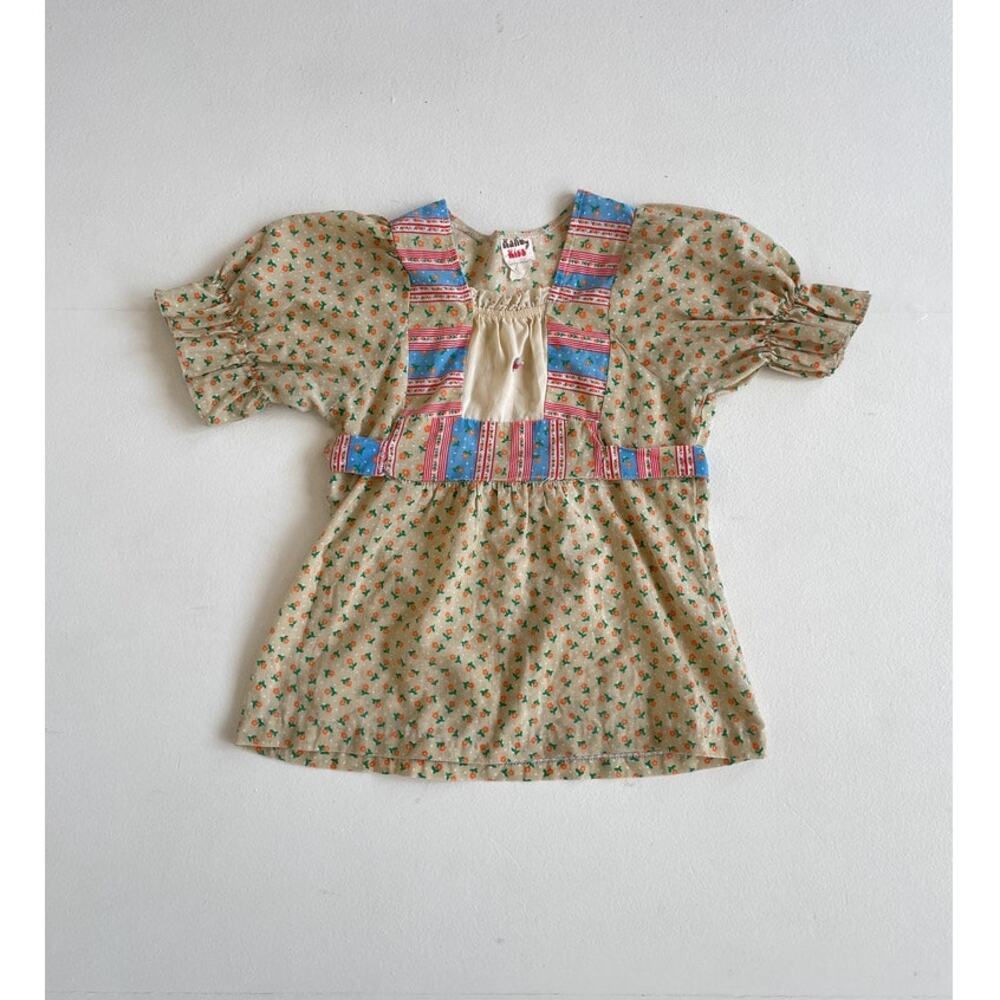 Vtg 70s KANDY KISS Patterned Babydoll Top / Puff Sleeves / Youth / Cottagecore